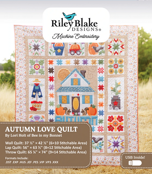 Riley Blake Machine Embroidery - Autumn Love Quilt Projects - Machine Embroidery USB - #ME018ALQ24R2 - Lori Holt - USB Pattern