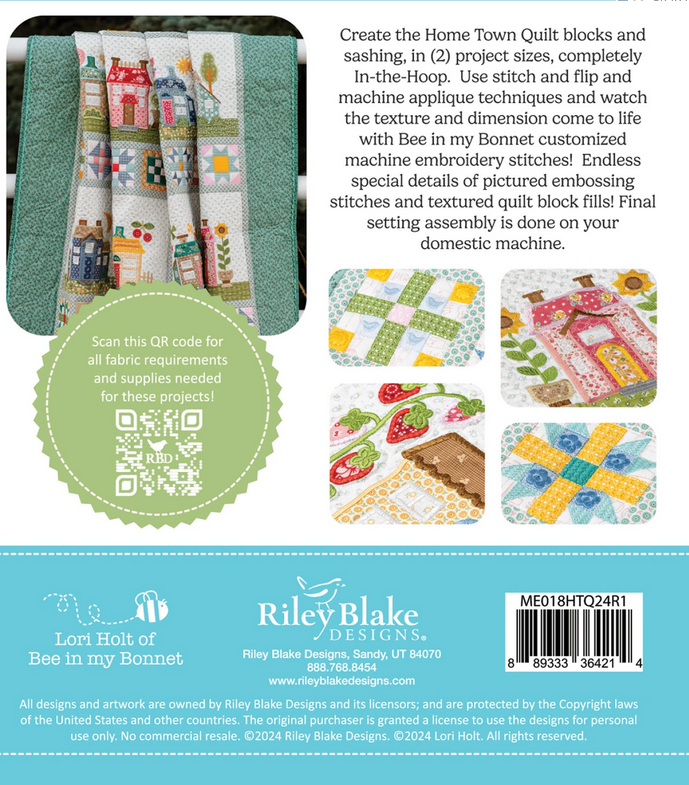 Riley Blake Machine Embroidery - Home Town Quilt Projects - Machine Embroidery USB - #ME018HTQ24R1 - Lori Holt - USB Pattern