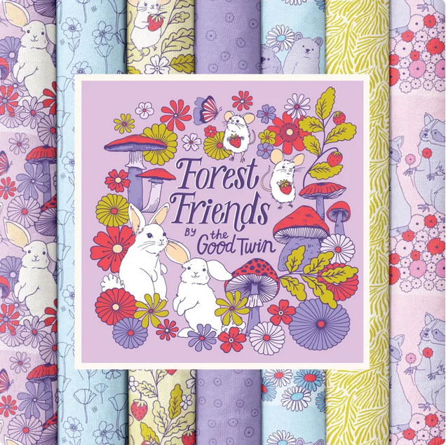 Cloud 9 Forest Friends Fat Quarters - 14 Fat Quarters Bundle - Organic Cotton - Rabbit - Mouse - Squirrel - Raccoon - Bear - Deer