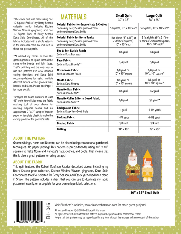 Elizabeth Hartman Quilt Pattern - Norm and Nanette - Elizabeth Hartman - #EH046 - Quilt Pattern