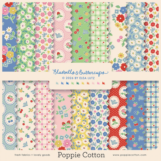 Poppie Cotton Fat Quarters - Bluebells & Buttercups - #BL26886 - 18 Fat Quarters Bundle - Cotton Fabric