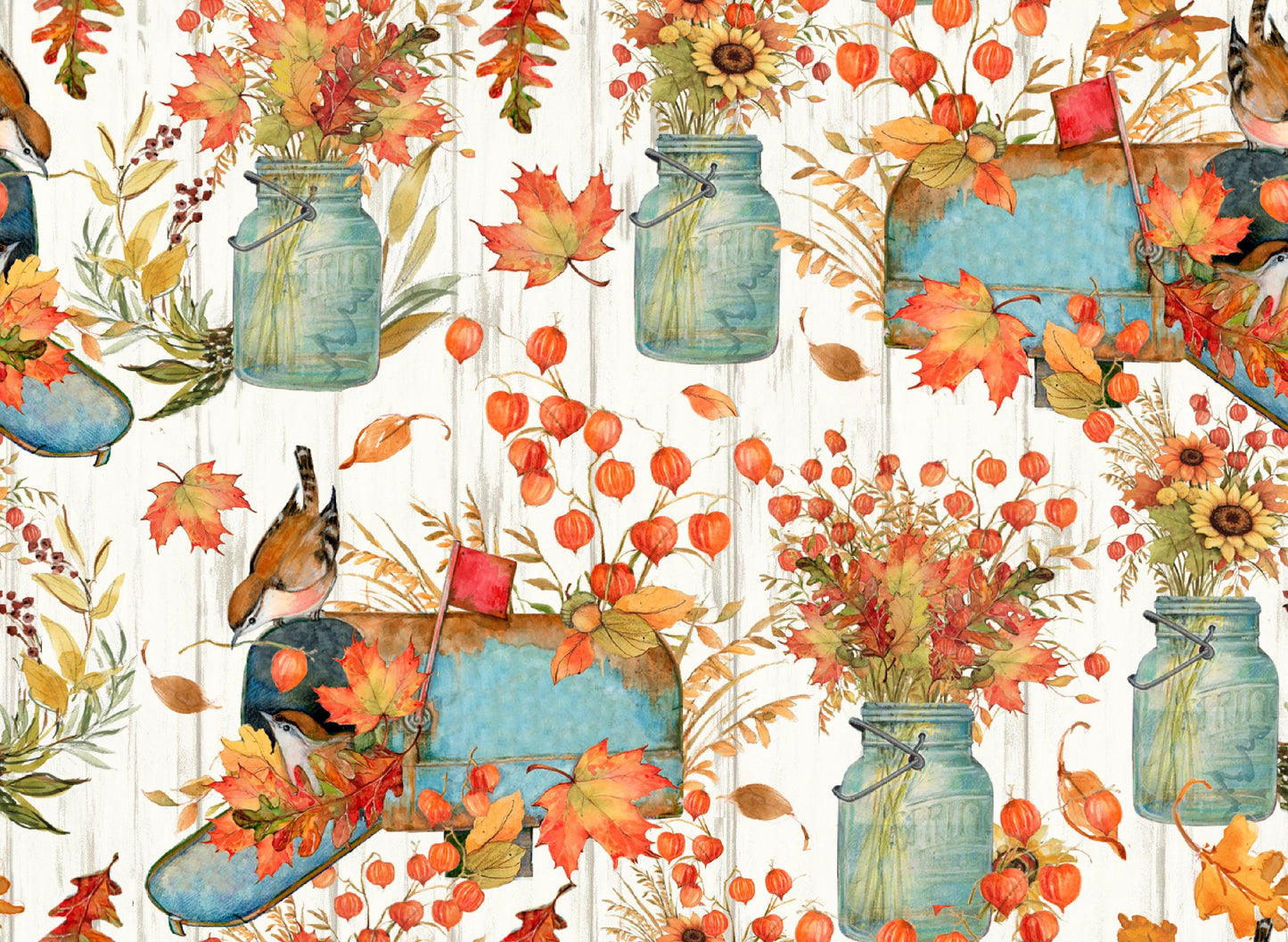 Springs Creative Fabric - Harvest Mason Jars - Autumn - Bird - #77357 - Cotton Fabric