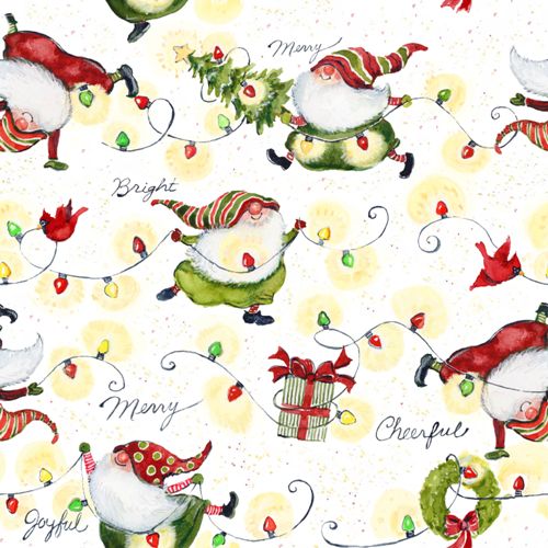 Springs Creative Gnome Fabric - Gnomes and Lights - #77503 - WHITE - Cotton Fabric
