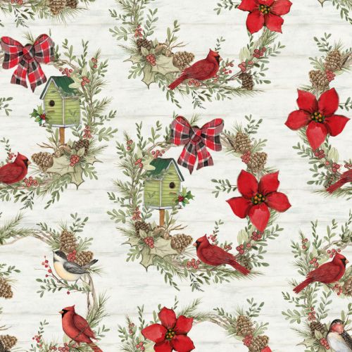 Springs Creative Fabric - Cardinal Wreaths - Christmas - #77508 - Cotton Fabric