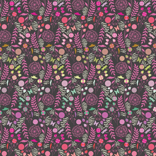 Free Spirit Tula Pink Fabric - Prince Charming Deja Vu - Dandelion - Licorice - #PWTP279.LICORICE - Cotton Fabric