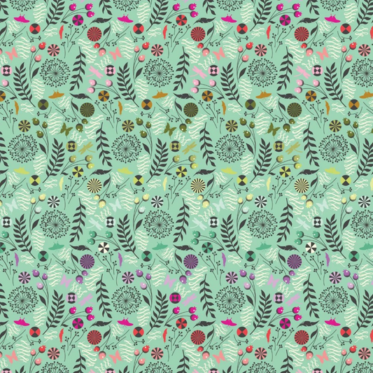 Free Spirit Tula Pink Fabric - Prince Charming Deja Vu - Dandelion - Sweetmint - #PWTP279.SWEETMINT - Cotton Fabric