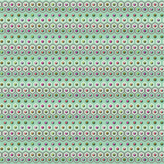 Free Spirit Tula Pink Fabric - Prince Charming Deja Vu - Hex Box - Sweetmint - #PWTP280.SWEETMINT - Cotton Fabric