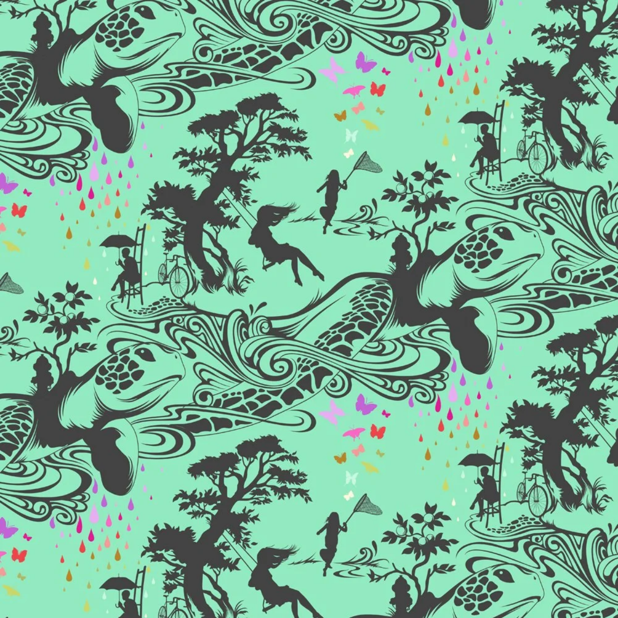 Free Spirit Tula Pink Fabric - Prince Charming Deja Vu - Turtle Bay - Sweetmint - #PWTP276.SWEETMINT - Cotton Fabric