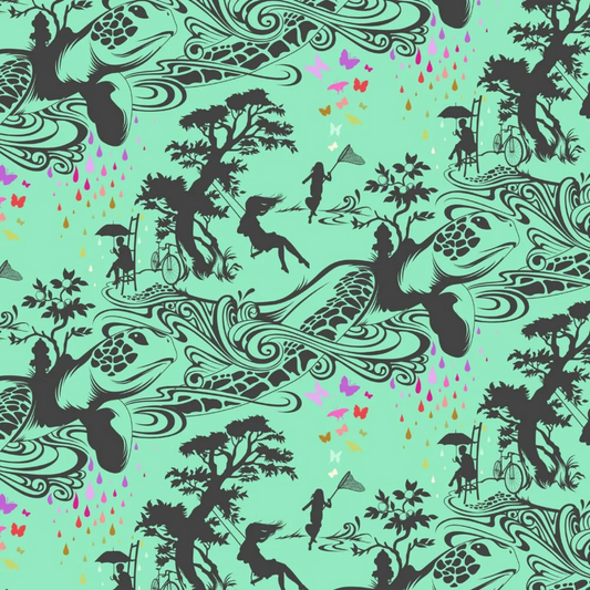 Free Spirit Tula Pink Fabric - Prince Charming Deja Vu - Turtle Bay - Sweetmint - #PWTP276.SWEETMINT - Cotton Fabric