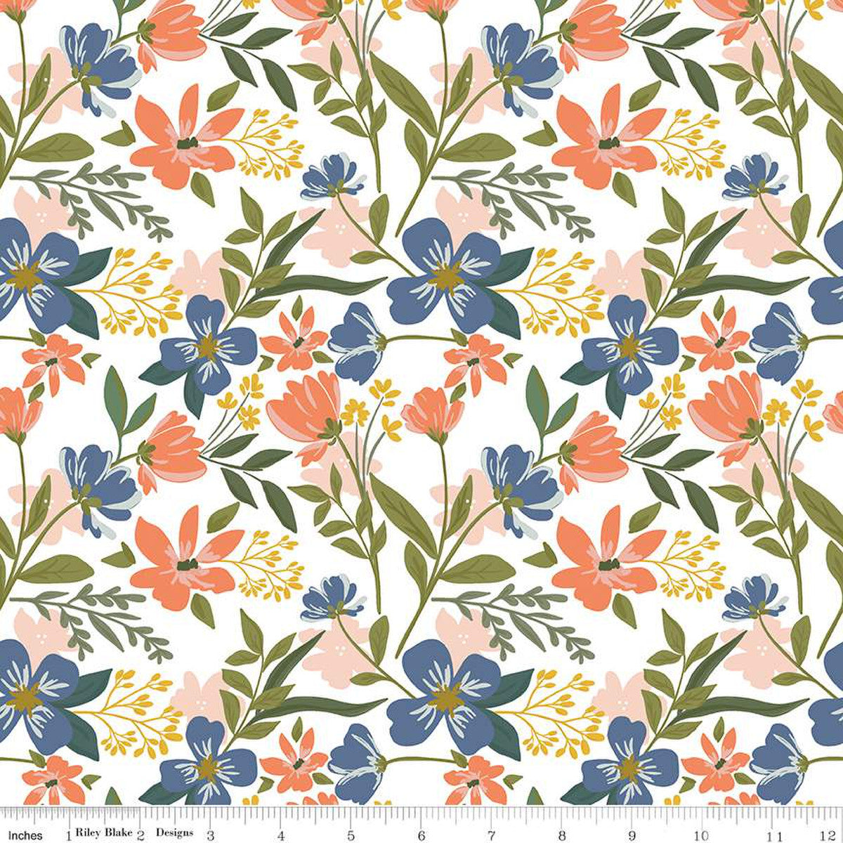 Riley Blake Fabric - With a Flourish - C12730 - Cream - Floral - Flower - Cotton Fabric