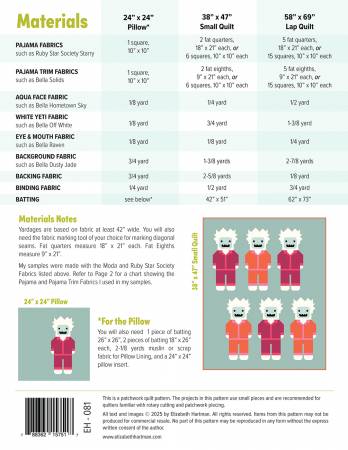 Elizabeth Hartman Quilt Pattern - Yeti in Pajamas - Elizabeth Hartman - #EH081 - Quilt Pattern