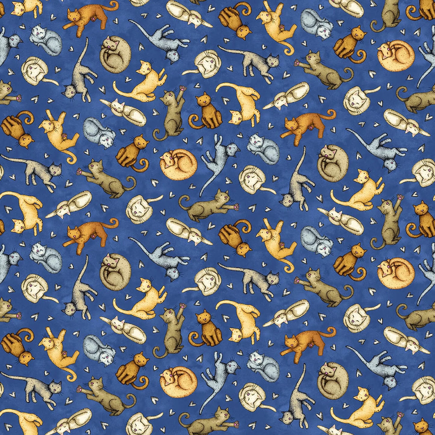 Henry Glass Cat Fabric - All You Need is Love & a Cat - Tossed Cats - Royal Blue - Cat - Rescue Cat - 9905-77 - Cotton Fabric