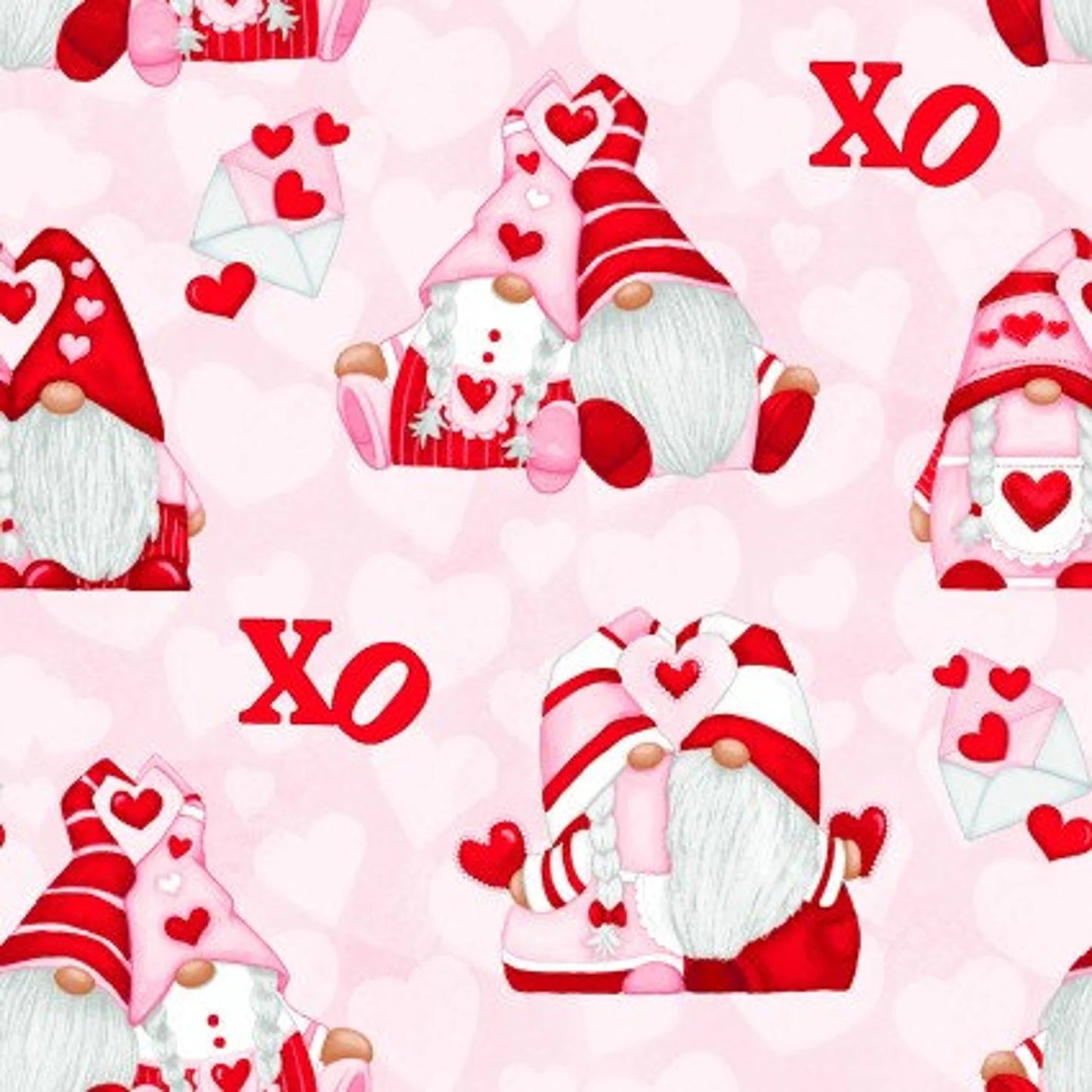 Henry Glass Gnome Fabric - Gnomie Love - - Hugging Gnomes - Shelly Comiskey - Heart - Valentine - Cotton Fabric