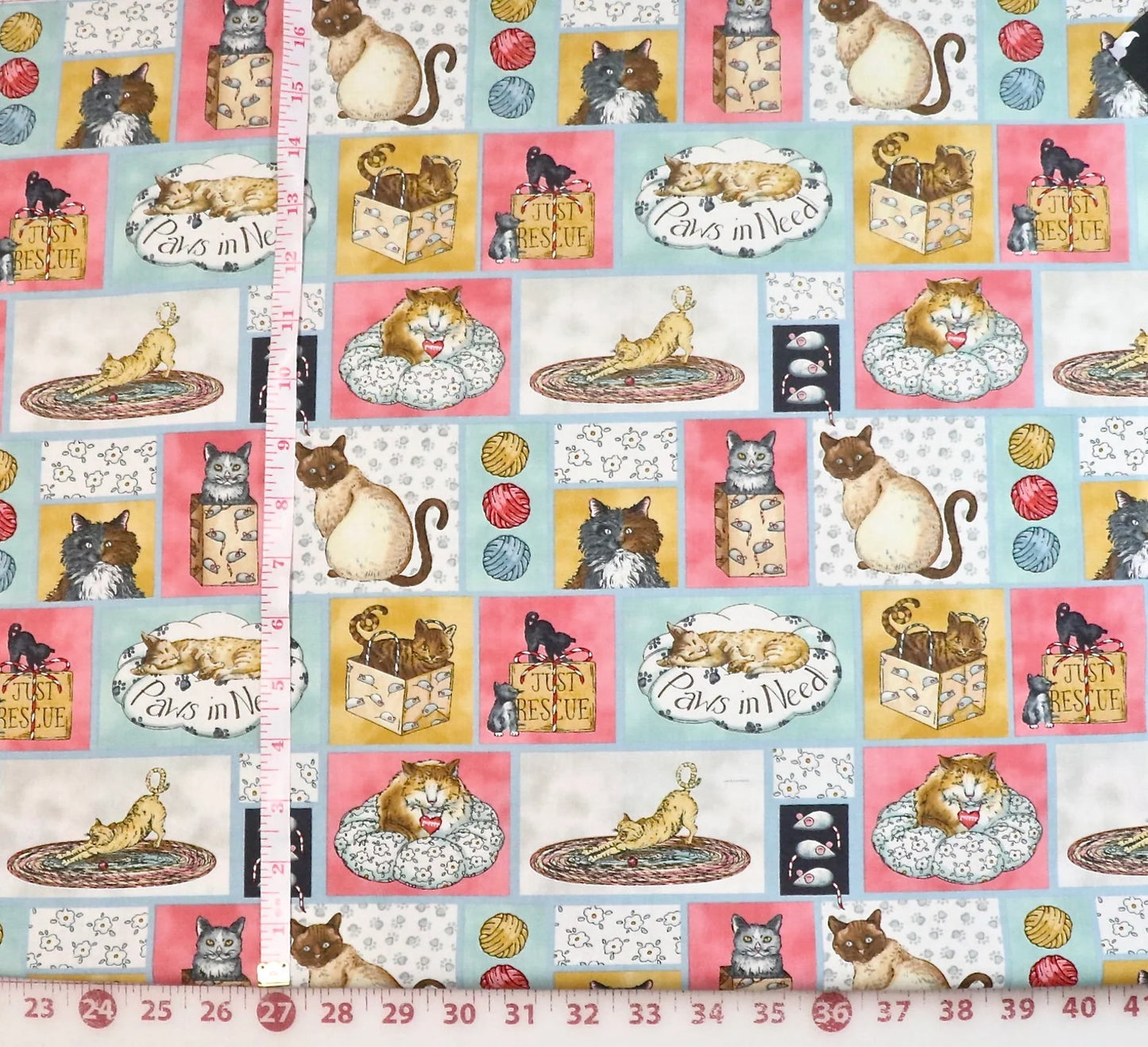 Henry Glass Cat Fabric - Multi Cat Patch Work - Cat Rescue - Violet Grace Designs Collection - Cat - Rescue Cat - Cotton Fabric