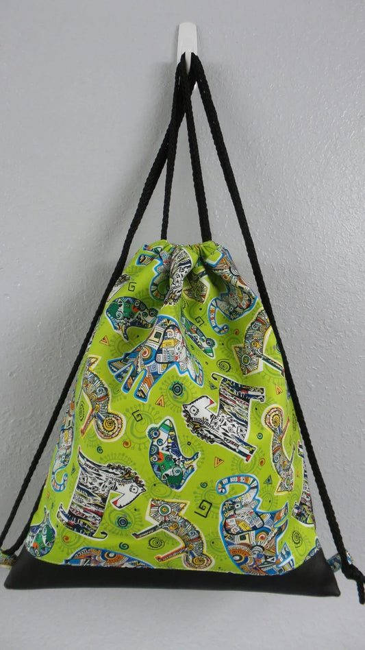 Animal Drawstring Bag - Handmade Drawstring Bag – Drawstring Backpack - On the Go Bag - Toy Sack - Elephant - Lizard - Frog - Horse