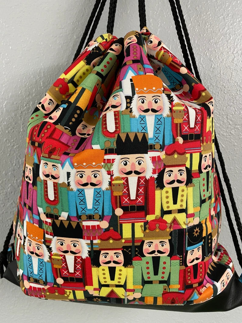 Nutcracker Drawstring Bag - Handmade Drawstring Bag – Drawstring Backpack - On the Go Bag - Toy Sack - Flower - Ballet - Christmas