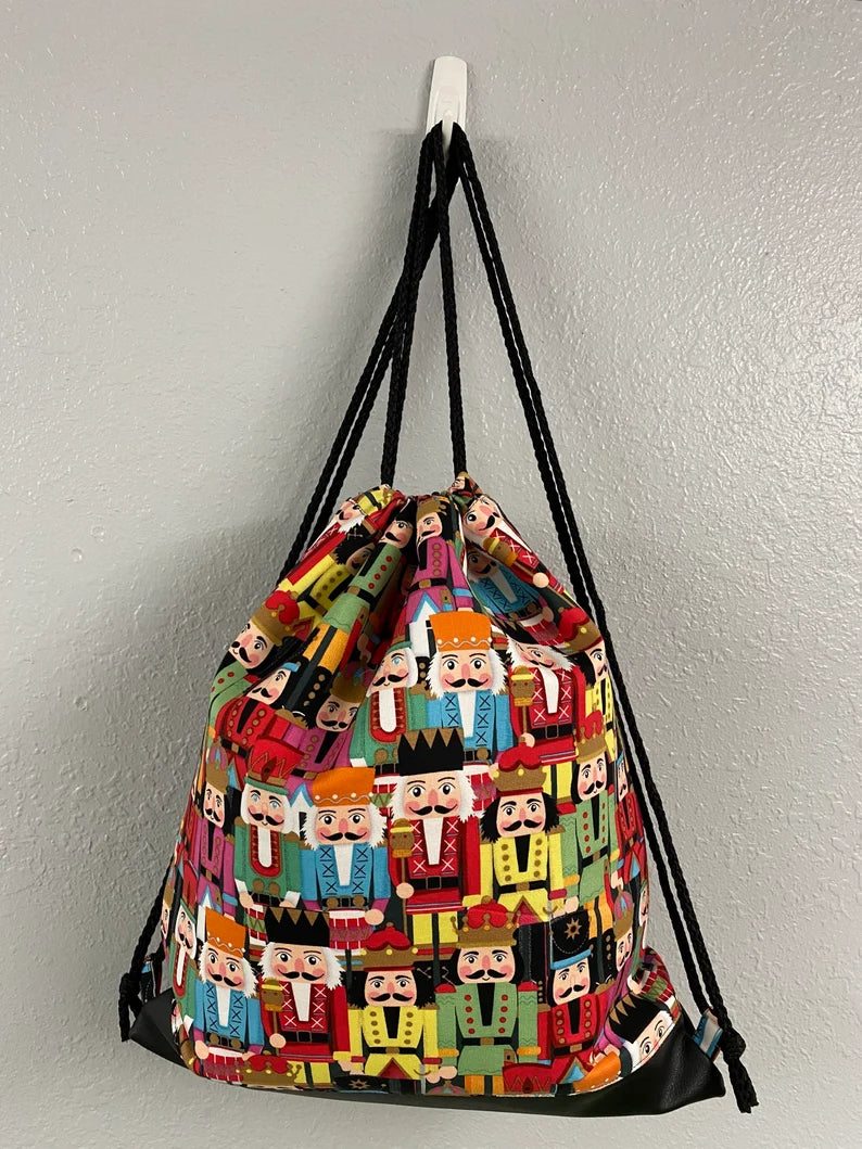 Nutcracker Drawstring Bag - Handmade Drawstring Bag – Drawstring Backpack - On the Go Bag - Toy Sack - Flower - Ballet - Christmas