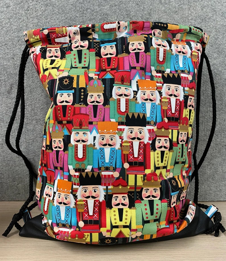 Nutcracker Drawstring Bag - Handmade Drawstring Bag – Drawstring Backpack - On the Go Bag - Toy Sack - Flower - Ballet - Christmas
