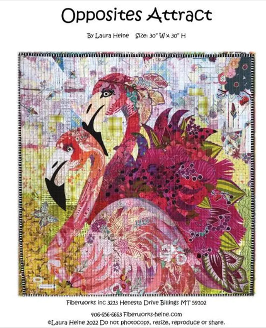 Laura Heine Flamingo Collage Pattern - Opposites Attract Collage - #FWLHOPA - Fiberworks Inc - Quilt Pattern - Flamingo