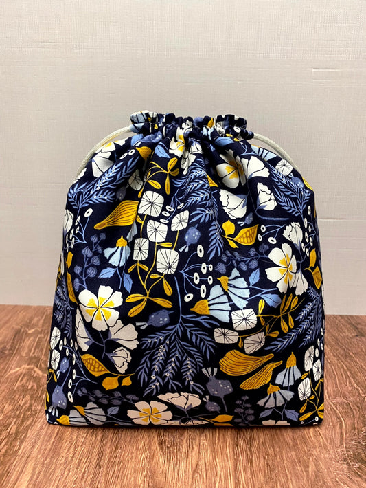 Flower Project Bag - Handmade - Drawstring Bag – Knitting Bag – Crochet Bag - Toy Sack - Floral