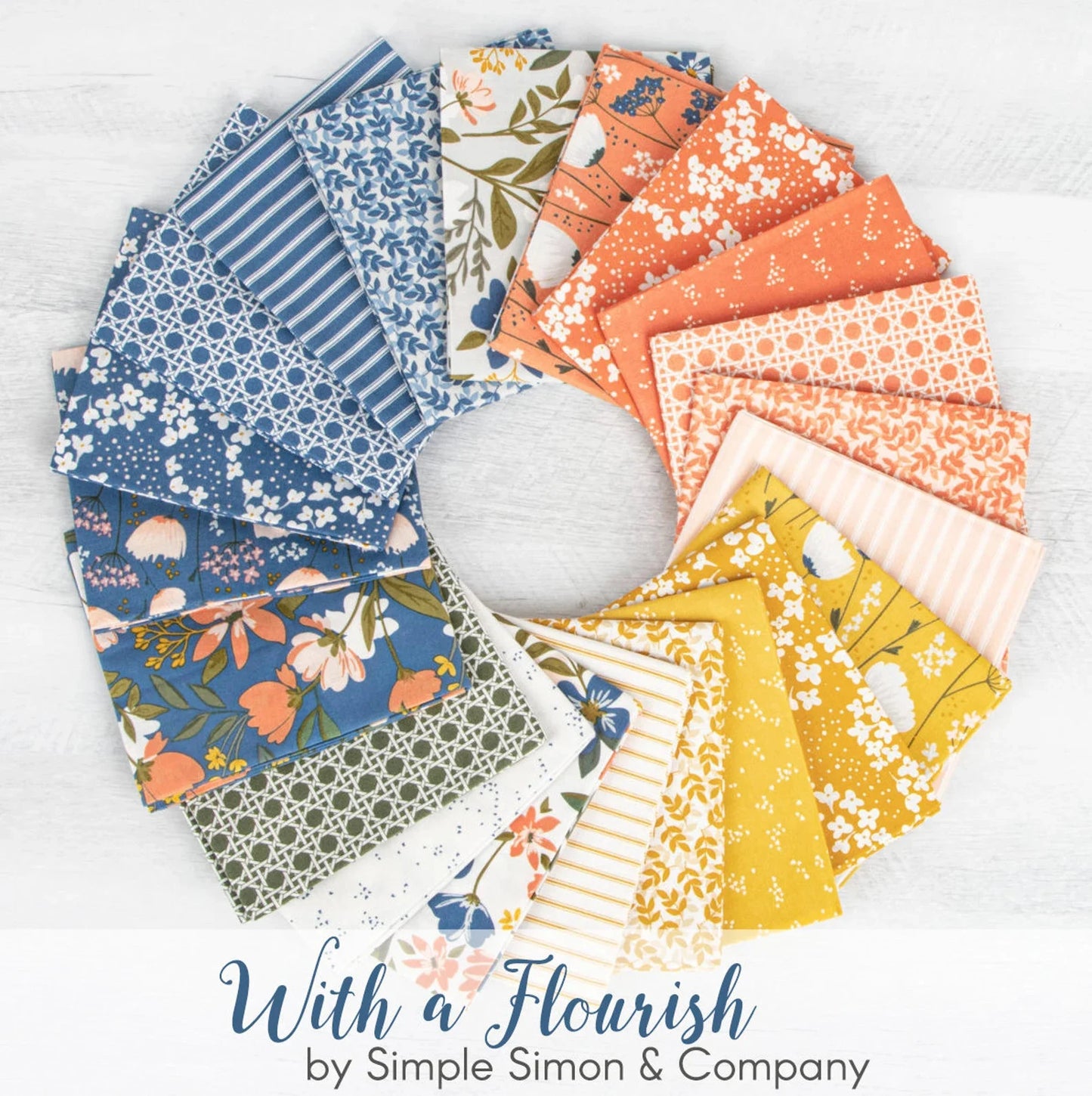 Riley Blake Fat Quarters - With a Flourish Fat Quarter Bundle - Riley Blake Designs - 21 Fat Quarters - Floral - Cotton - Pre-cut Fabric