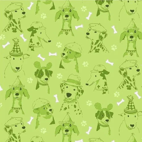 Michael Miller Dogs Wearing Various Hats on Green Fabric -  Canine Expressions - CX8832 - Green - Cotton Fabric