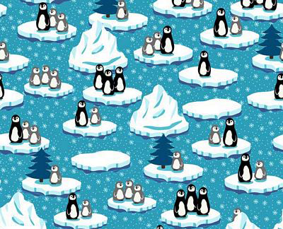 Winter Pingos Fabric - Snowflakes and Penguins Blue - A/S Fabrics - ST4497-090 - Cotton Fabric